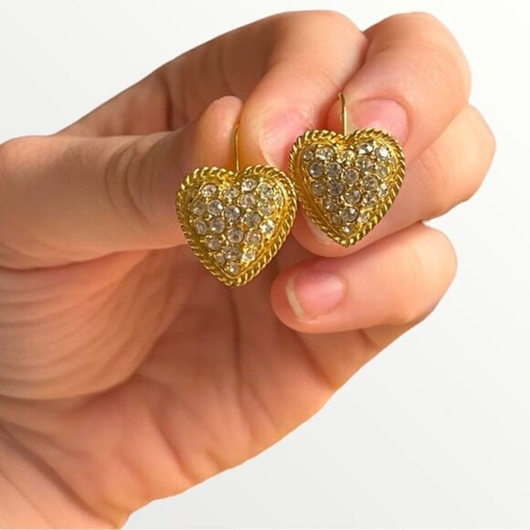 Vintage Pave Heart Dangle Earrings - Picture 6 of 9